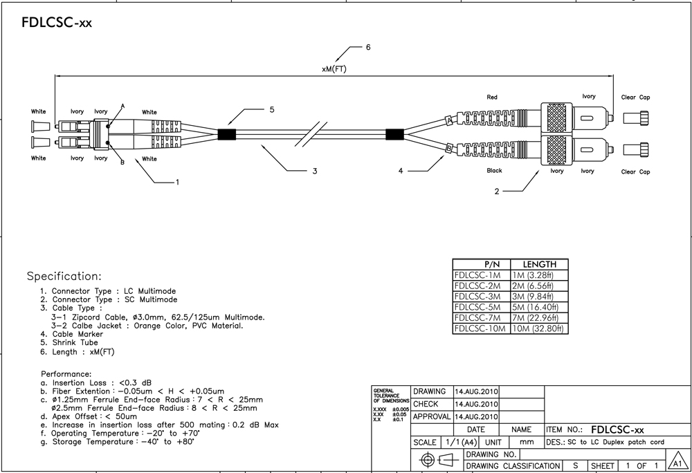 FDLCSC10M 10Meter LC to SC Multimode Fiber Duplex Patch Cord