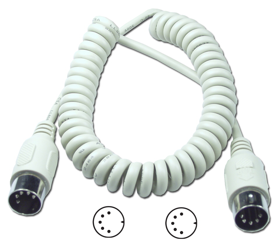 CC329-25 - 25ft Din5 Male to Male PC/AT Coiled Keyboard/MIDI Cable