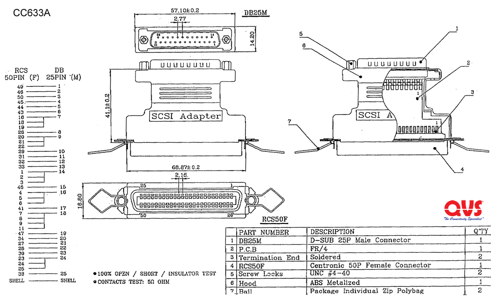 CC633A - SCSI DB25 Female to Centronics50 Male Adaptor db9 to rs232 cable wiring diagram phone 